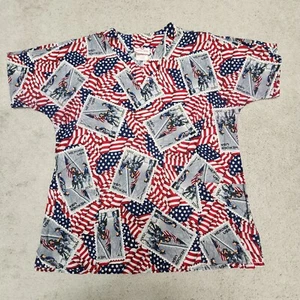 White Cross 2001 9/11 Memorial American Heroes Scrubs Shirt Blue/Red/White Large - Picture 1 of 9