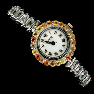 Oval Aquamarine Sapphire Gemstone 925 Sterling Silver Jewelry Watch 7.5 Ins