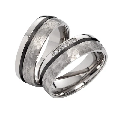 Paar Trauringe Eheringe Verlobungsringe  Partnerringe Carbon - Titan + Diamant - Bild 1 von 4
