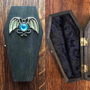Vintage inspirierter Sarg Ring Schmuckkästchen Verlobung Holz Viktorianisch Gothic Auge - Bild 1 von 5