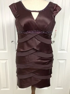 Alex Evenings Women's Embellished Chiffon Cocktail Formal Dress 8P Plum/Purple - Picture 1 of 15