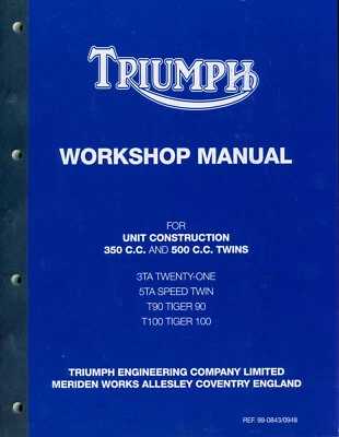 Triumph Manual de Taller Tiger 100 90 Daytona 1964-74 350 500 3TA 5TA Motos - Imagen 1 de 4