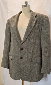 Vintage Harris Tweed Blazer Mens 42R Grey Herringbone 100% Scottish Wool USA - Picture 1 of 10