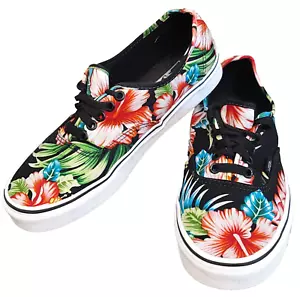 Vans Canvas Unisex Shoes Tropical Hawaiian Floral Print Black US Men 7.5 Women 9 - Picture 1 of 8