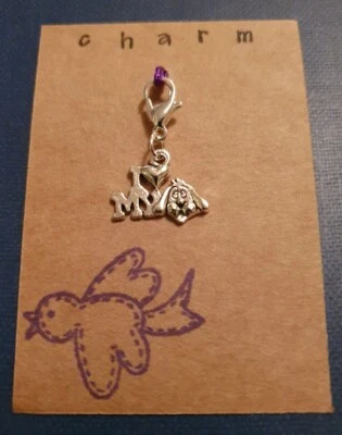 CLIP ON CHARM I LOVE/HEART MY DOG PARA PULSERA LLAVERO BOLSO CREMALLERA BOLSO BILLETERA Foto 1 de 4