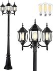 Outdoor Lamp Post Light 3-Head, Classic Black Light Pole With Clear Glass Pane