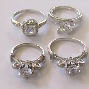 Lotto anelli di fidanzamento set 4 pezzi zirconi pietra argento sterling 18 ktgp - Foto 1 di 9