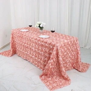 Dusty Rose RIBBON ROSES 90x132" RECTANGLE TABLECLOTHS Light Gray Catering Linens - Picture 1 of 8