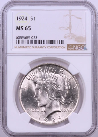 1924 Silver Peace Dollar NGC MS65 Cover