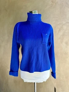 Neu mit Etikett Deadstock Vintage 90er Jeanne Pierre kobaltblau Rollkragenpullover Wollmischung - Bild 1 von 7