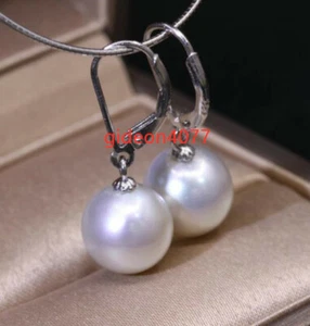 ROUND AAA 7-8MM NATURAL AKOYA WHITE ROUND PEARL DANGLE EARRING 14K - Picture 1 of 4