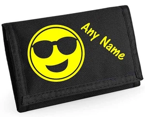 Emoticon Sunglasses Personalised Boys Kids Ripper Wallet With Coin Holder - Picture 1 of 11