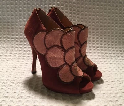 POLLINI 高跟鞋 细高跟鞋 露趾短靴 高跟鞋 $895 Rust 橙色 红色麂皮绒 37 — 第 1/4 张图片