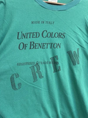 1980’s UNITED COLORS Of BENETTON Hunter Green “CREW” Italy Tshirt - Size Large - Image 1 of 4