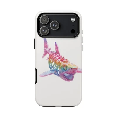 For iPhone, Samsung Galaxy, Pixel | Phone-Ink Case [Shark Skeleton Rainbow] - Image 1 of 4