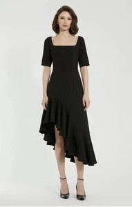 Mac Duggal Dress Womens Size 10 Black Asymmetrical Ruffle Cocktail Midi Gown - Picture 1 of 12