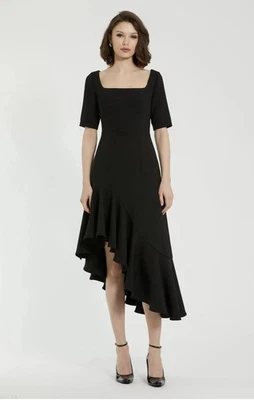 Mac Duggal Dress Womens Size 10 Black Asymmetrical Ruffle Cocktail Midi Gown - Image 1 of 4