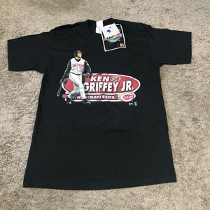Vintage Ken Griffey Jr. T-Shirt Men Size L Black Cincinnati Reds 2000 Deadstock - Picture 1 of 8