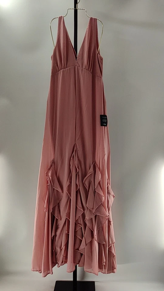 Vestido maxi feminino Lulus Alorna rosa sem mangas com babados manga básica G - Imagem 1 de 2