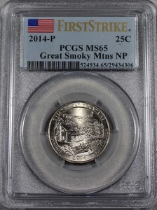 2014 P Great Smoky MTNS NP QUARTER PCGS MS65 First Strike FS 65 Business Strike - Imagen 1 de 2