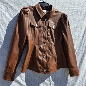 By Anthropologie Corsé de Cuero Sintético Manga Hinchada Marrón Mujer Talla 6 Chaqueta Nueva con Etiquetas - Imagen 1 de 13