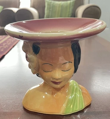 Vintage Shawnee Pottery 896 Polynesian Hawaiian Lady Head Vase - Image 1 of 4