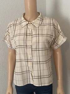 SHEIN Womens Shirt Button Down Blouse Brown/cream size Small - Picture 1 of 4