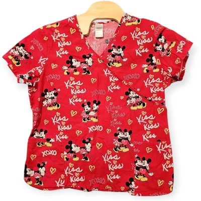 Blusa Médica Disney Mickey and Minnie Mouse Love para Mujer Roja, Talla XL San Valentín Foto 1 de 4