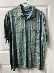 Vintage Campia Moda Hawaii Herren XXL Grün Palme Aloha Hemd Tasche Kreuzfahrt - Bild 1 von 7