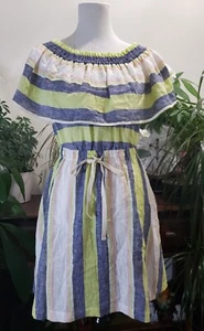 ANN TAYLOR LOFT BEACH Dress Women S Blue White Striped Off Shoulder Cover Up NEW - Picture 1 of 12