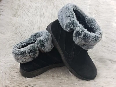 KHOMBU Black Suede Leather Gray Faux Fur Ankle Booties Boots Size 8 - Image 1 of 4