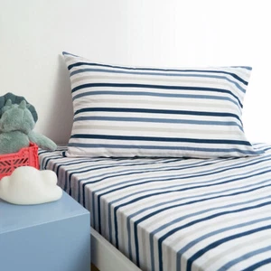 Blue Stripe Polyester Cotton Combo Fitted Sheet Set by Minikins - Picture 1 of 5