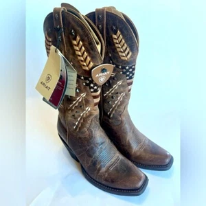 Ariat Women's 8B Circuit Americana Western Boots Square Toe Leather Longhorn - Picture 1 of 9