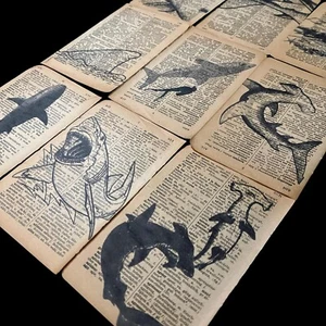 Shark themed dictionary print Vintage book page collage Upcycled art - Picture 1 of 6