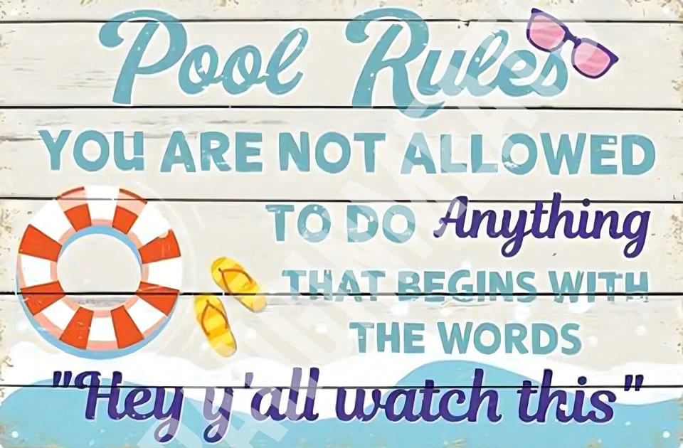 Letrero divertido Pool Rules V2 12" x 18" aluminio metal Foto 1 de 1