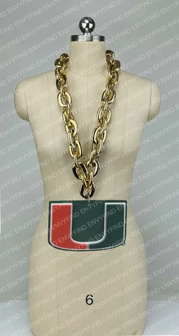 New NCAA MIAMI HURRICANES Big Fan Chain GOLD Necklace with Foam LOGO MI USA Cover