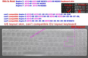 US Keyboard Skin Cover for Acer A715-51G A715-76 N22Q3 A515-57G A515-47 A315-59G - Picture 1 of 7