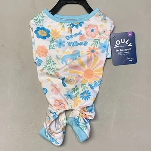 Youly XS Good Vibes Floral Print Pet Dog Pajamas 11-13 In Soft Cotton Blend - Picture 1 of 4