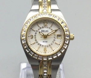 Relic Fossil Watch Women Crystals Silver Tone MOP Date Bling New Battery 6.25" - Picture 1 of 15