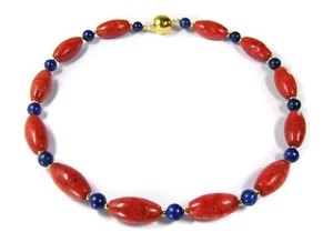 Halskette aus Schaumkorallen in Olivenform mit Zwischenperlen aus Lapislazuli  - Picture 1 of 3