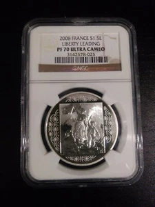 2008 France 125th Anniversary Silver 1.5 Euro Leading Liberty NGC PF 70 UC  - Picture 1 of 2