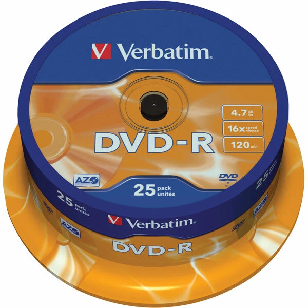 Verbatim 43522 DVD-R 4.7GB 16x Matt Silver Spindle - 25 Pack - Image 1 of 1