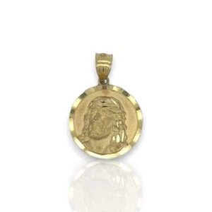 Jesus Face Medallion Pendant - 14k Yellow Gold - Picture 1 of 2