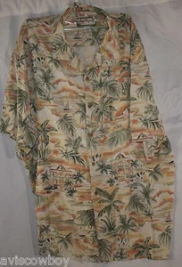 Big Dogs Beige Hawaiian Aloha Palm Tree 100% Silk Camp Lounge Shirt Men's XL - Picture 1 of 3