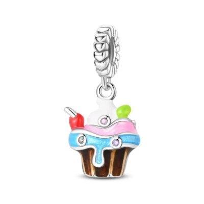 KUNSIR 925 Sterling Silver Cream Cupcake Pendant Charm For European Bracelet DIY - Image 1 of 4