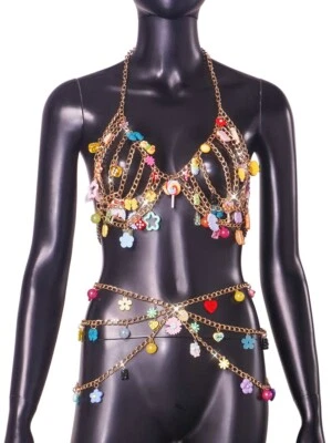 Mujeres Sujetadores Cadena Bralettes Falda con Dibujos Animados Adorno Rave Fiesta Cuerpo Joyería Foto 1 de 4