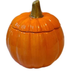 Pumpkin Candy Jar C"75" Vintage Country Fall Halloween Decor 5" Tall - Picture 1 of 14