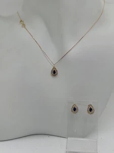Conjunto Collar y Pendientes Oro Amarillo 18KT Con Cristal Azul 4,1 Gr. (6961) - Imagen 1 de 18