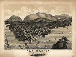 Vintage Bar Harbor, Mt. Desert Island, Maine 1866 USA POSTER PRINT MAP - Picture 1 of 1