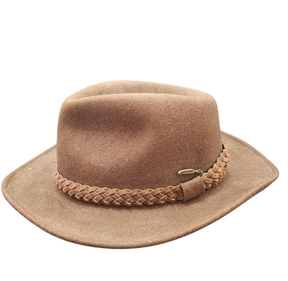Chapéu de lã Orvis Fedora masculino pulseira de couro marrom médio - Imagem 1 de 4
